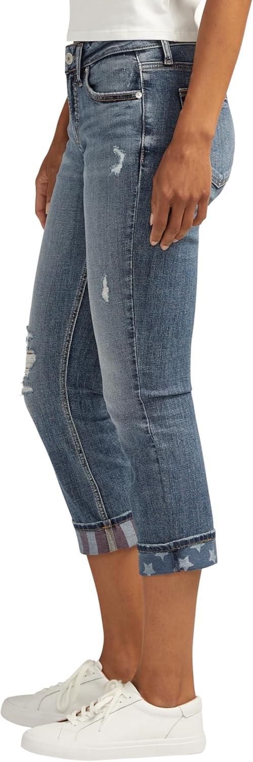 image:imageSilver Jeans Co Womens Suki Curvy Fit Mid Rise Capri JeanMed Wash Cvs345