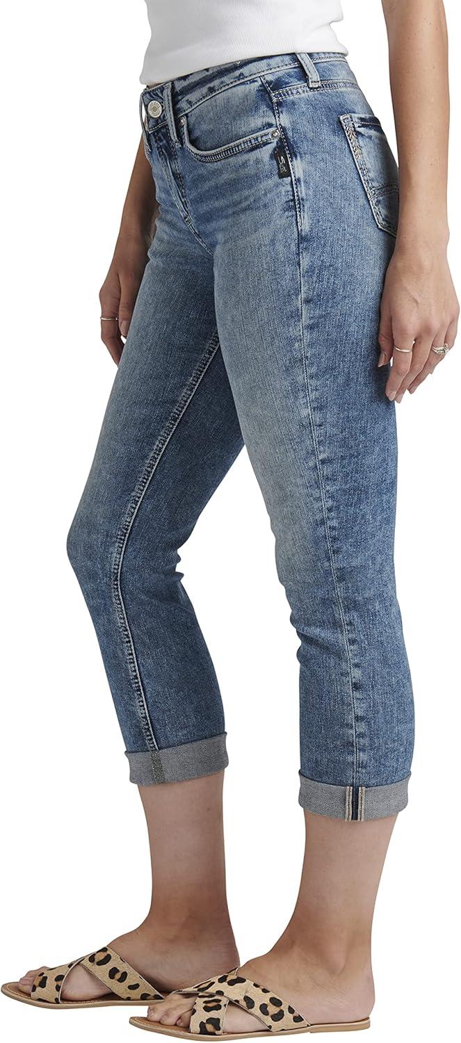 image:imageSilver Jeans Co Womens Suki Curvy Fit Mid Rise Capri JeanMed Wash Epx224
