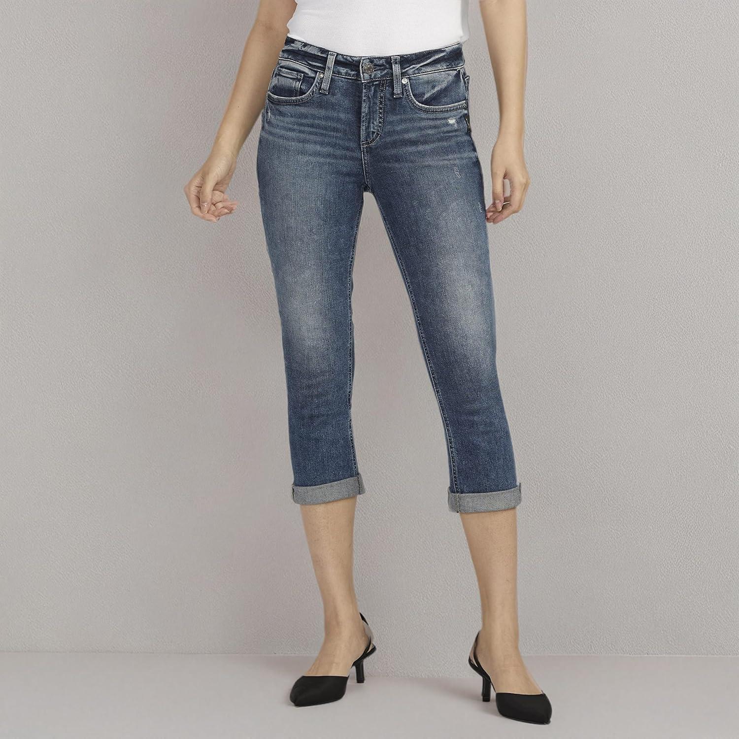 image:imageSilver Jeans Co Womens Suki Curvy Fit Mid Rise Capri JeanMed Wash Epx392