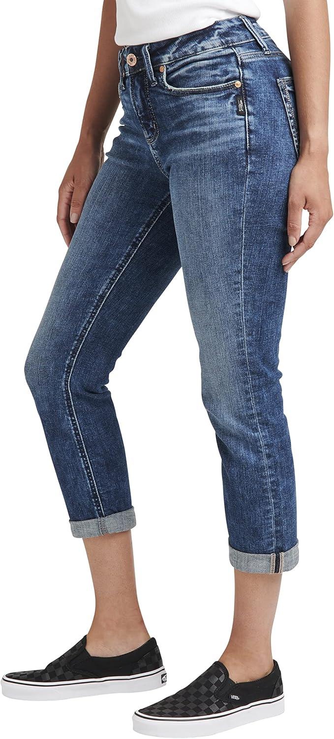image:imageSilver Jeans Co Womens Suki Curvy Fit Mid Rise Capri JeanMed Wash Scv389