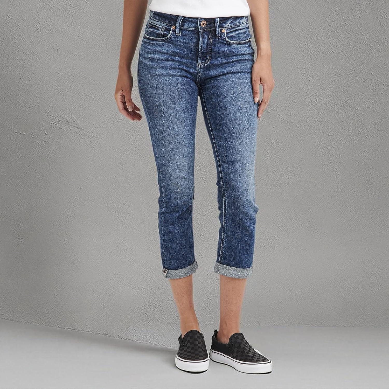 image:imageSilver Jeans Co Womens Suki Curvy Fit Mid Rise Capri JeanMed Wash Scv389