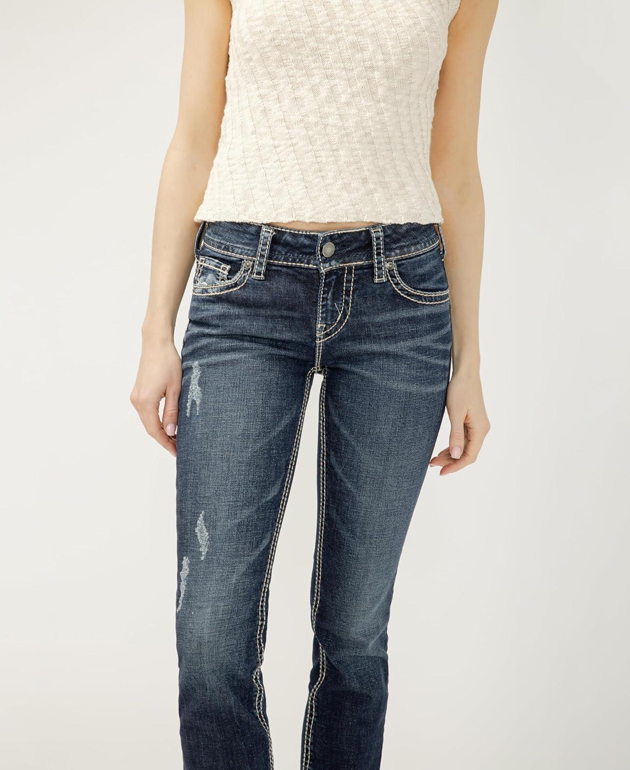image:imageSilver Jeans Co Womens Suki Mid Rise Curvy Fit Straight Leg JeansDark Blue Wash