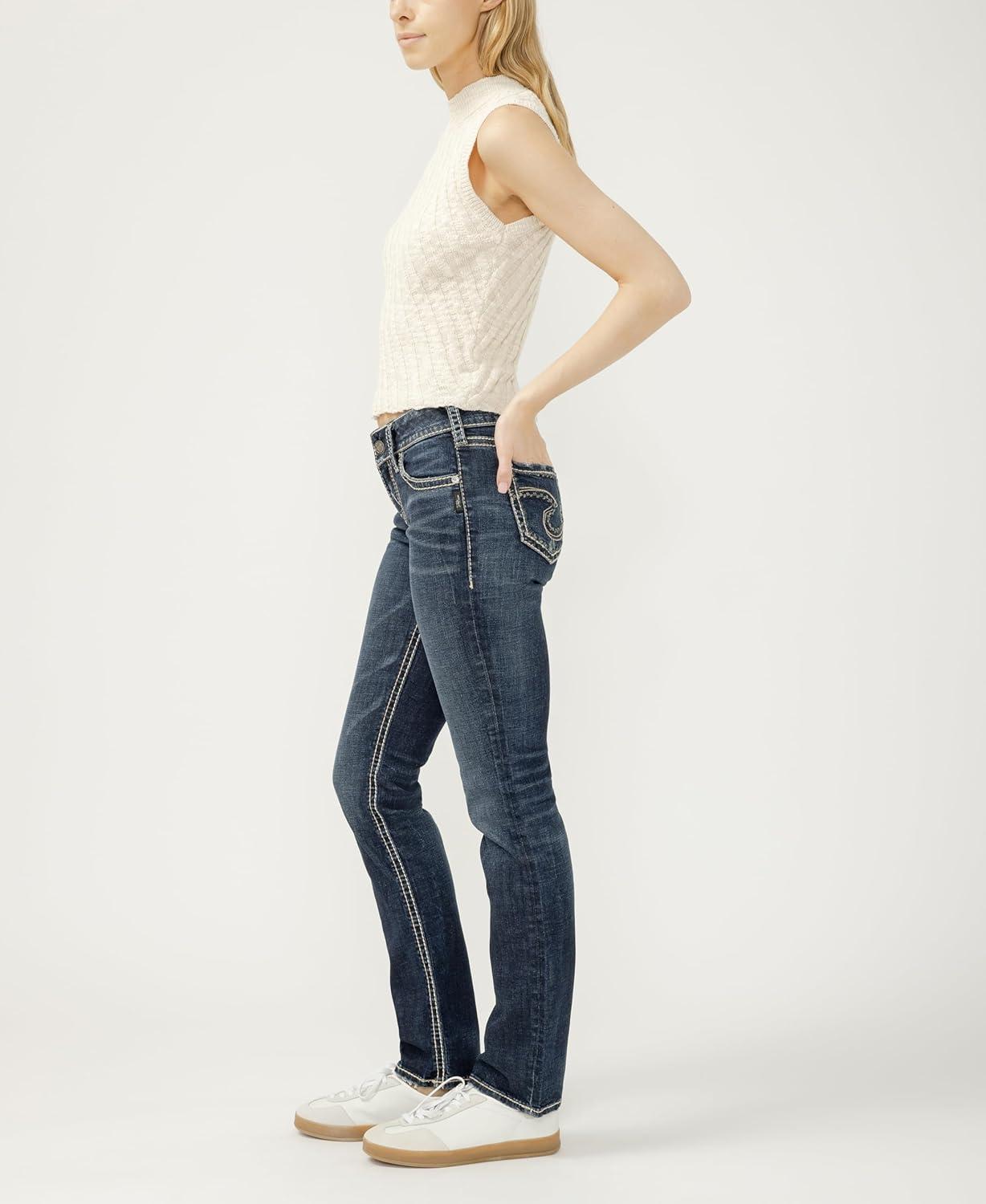 image:imageSilver Jeans Co Womens Suki Mid Rise Curvy Fit Straight Leg JeansDark Blue Wash