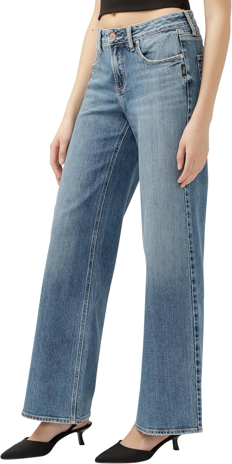 image:imageSilver Jeans Co Womens Suki Mid Rise Curvy Fit Wide Leg JeansMed Wash