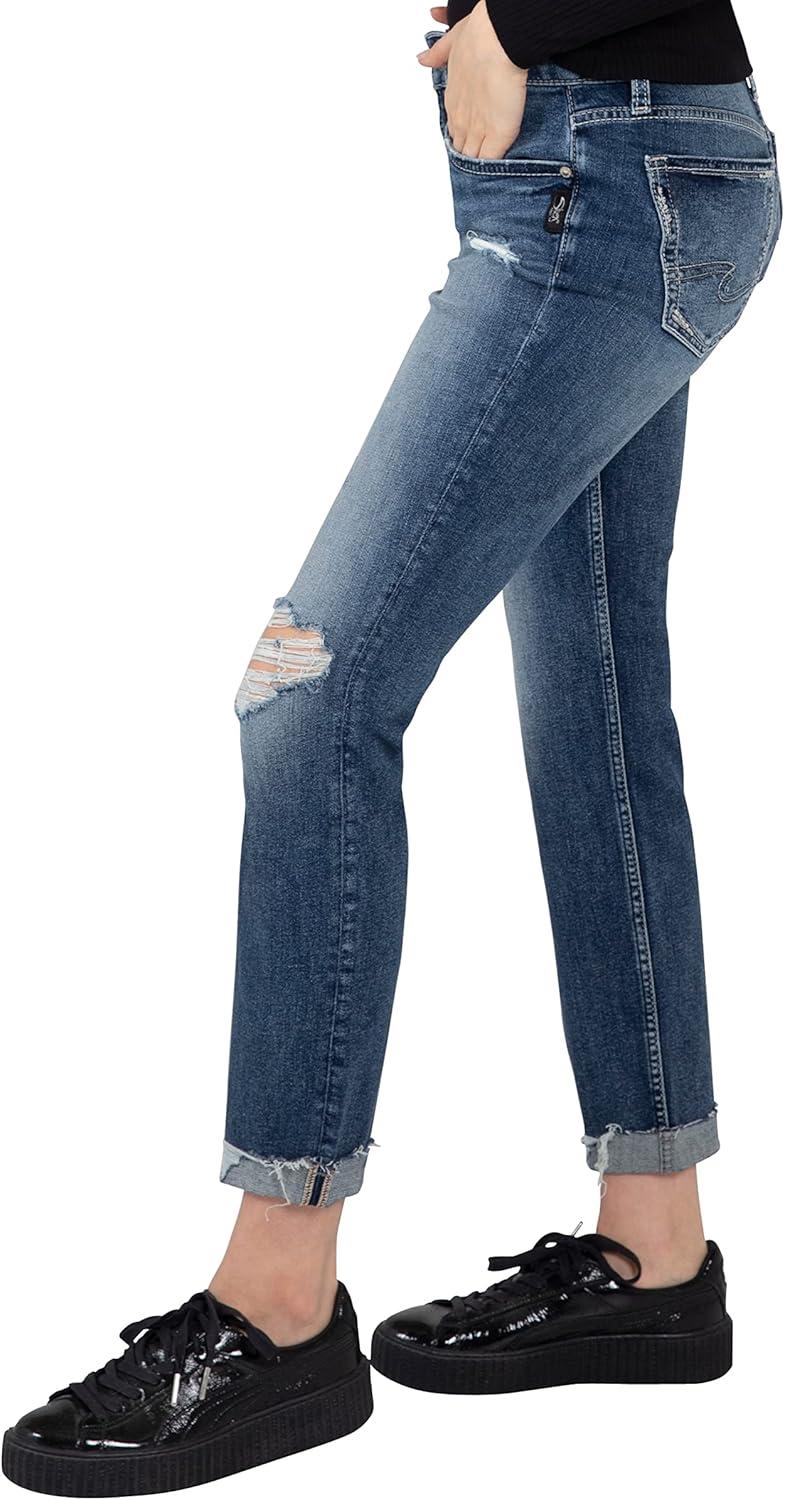 image:imageSilver JeansWomens Sam Relaxed Boyfriend Fit JeanDistressed Dark Epx329