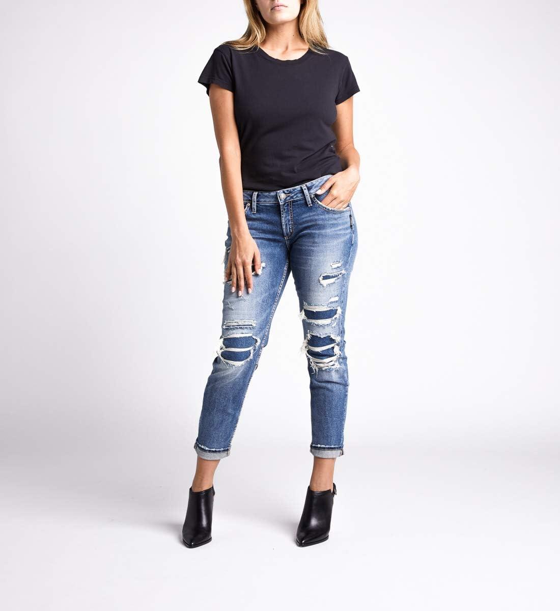 image:imageSilver JeansWomens Sam Relaxed Boyfriend Fit JeanPatched Indigo Wash