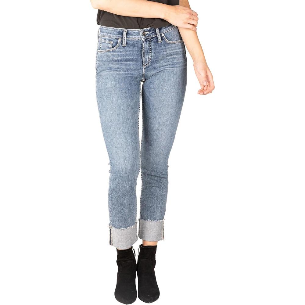 image:imageSilver Jeans CO Womens Avery High Rise Curvy Fit Straight Leg JeansCuffed Medium Wash