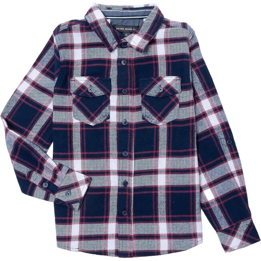 image:imageSilver Jeans Co Boys Long Sleeve Plaid Flannel ShirtBurgundy
