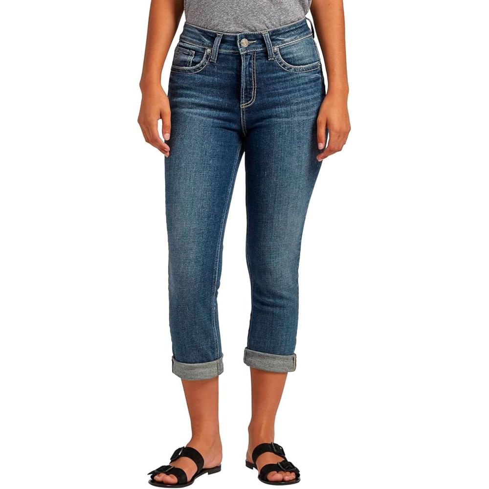 image:imageSilver Jeans Co Womens Avery High Rise Curvy Fit Capri JeansMed Wash Eae380