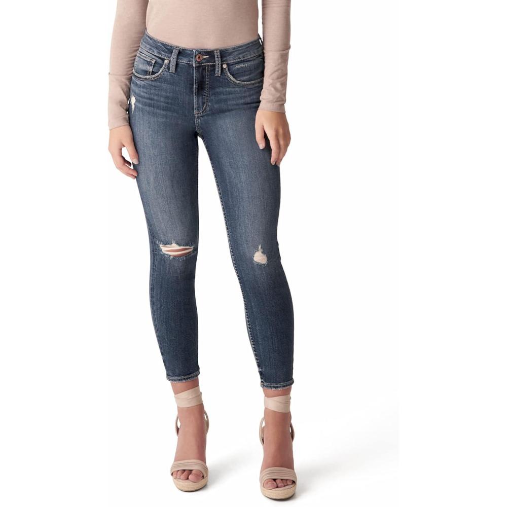 image:imageSilver Jeans Co Womens Avery High Rise Curvy Fit Skinny Crop JeansLegacyDistressed Dark Wash