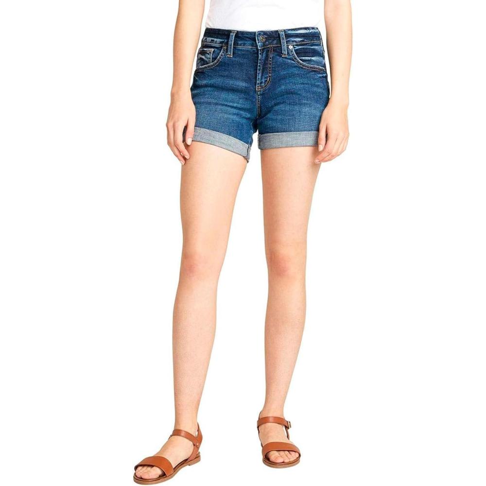 image:imageSilver Jeans Co Womens Boyfriend Mid Rise ShortCuffed Dark Wash