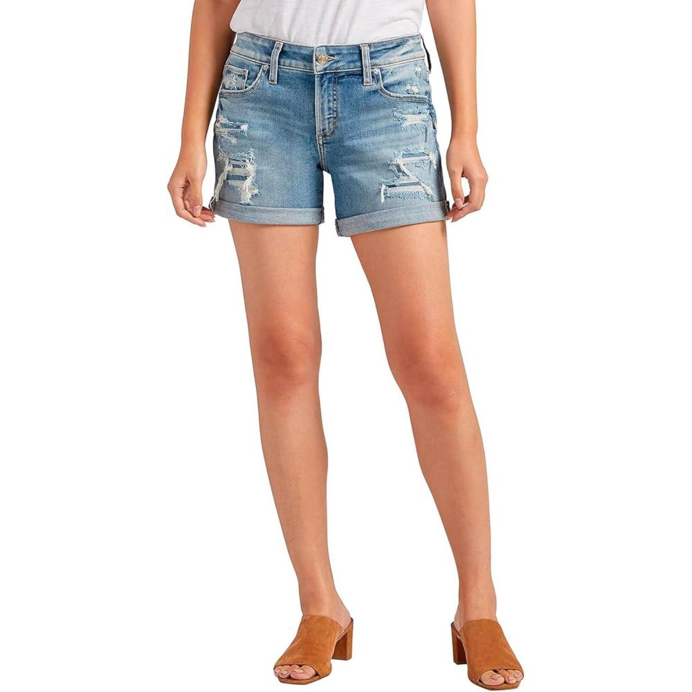 image:imageSilver Jeans Co Womens Boyfriend Mid Rise ShortMed Wash Eae232