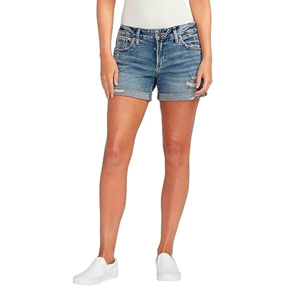 image:imageSilver Jeans Co Womens Boyfriend Mid Rise ShortMed Wash Scp307