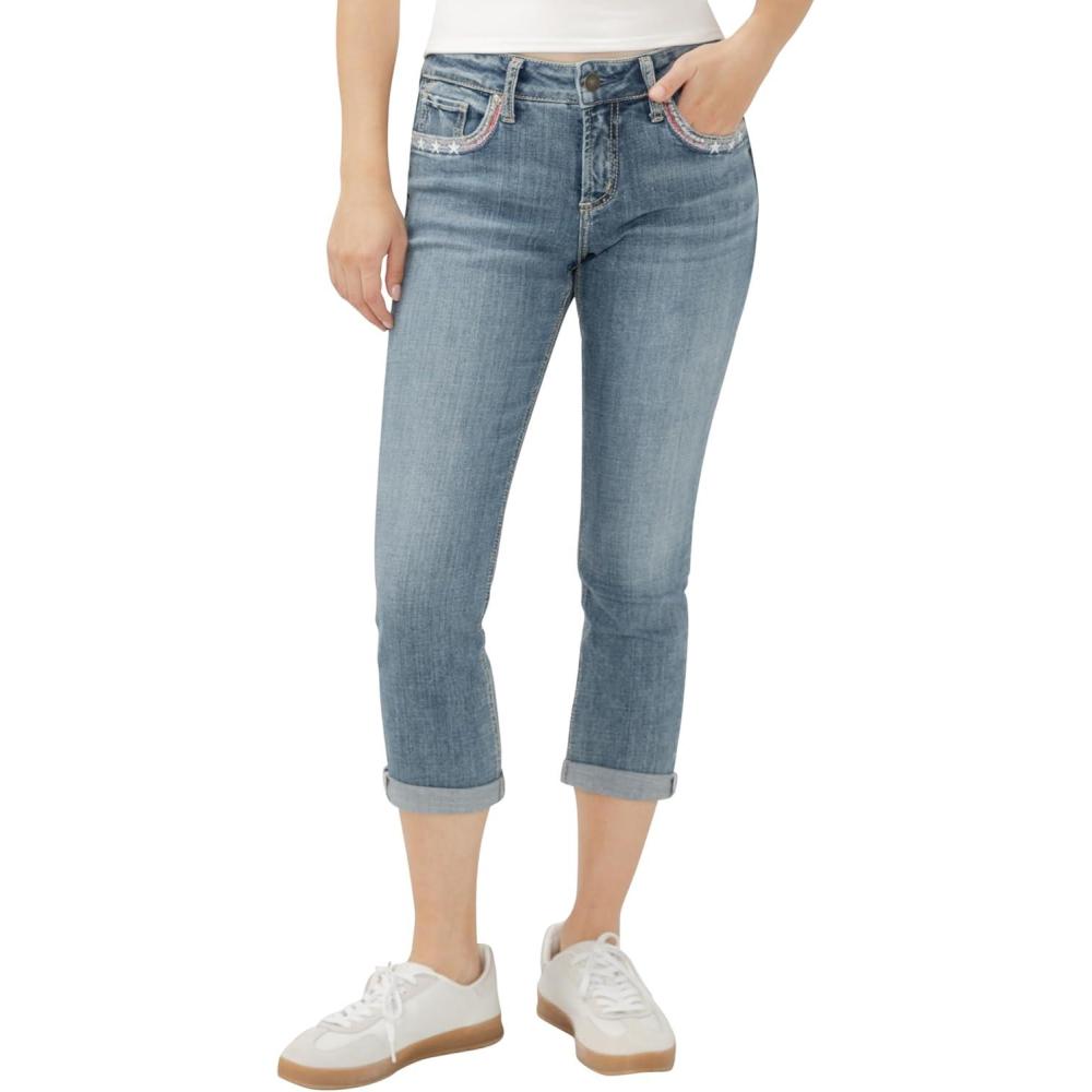 image:imageSilver Jeans Co Womens Elyse Mid Rise Comfort Fit Capri JeansLuxe Stretch Freedom