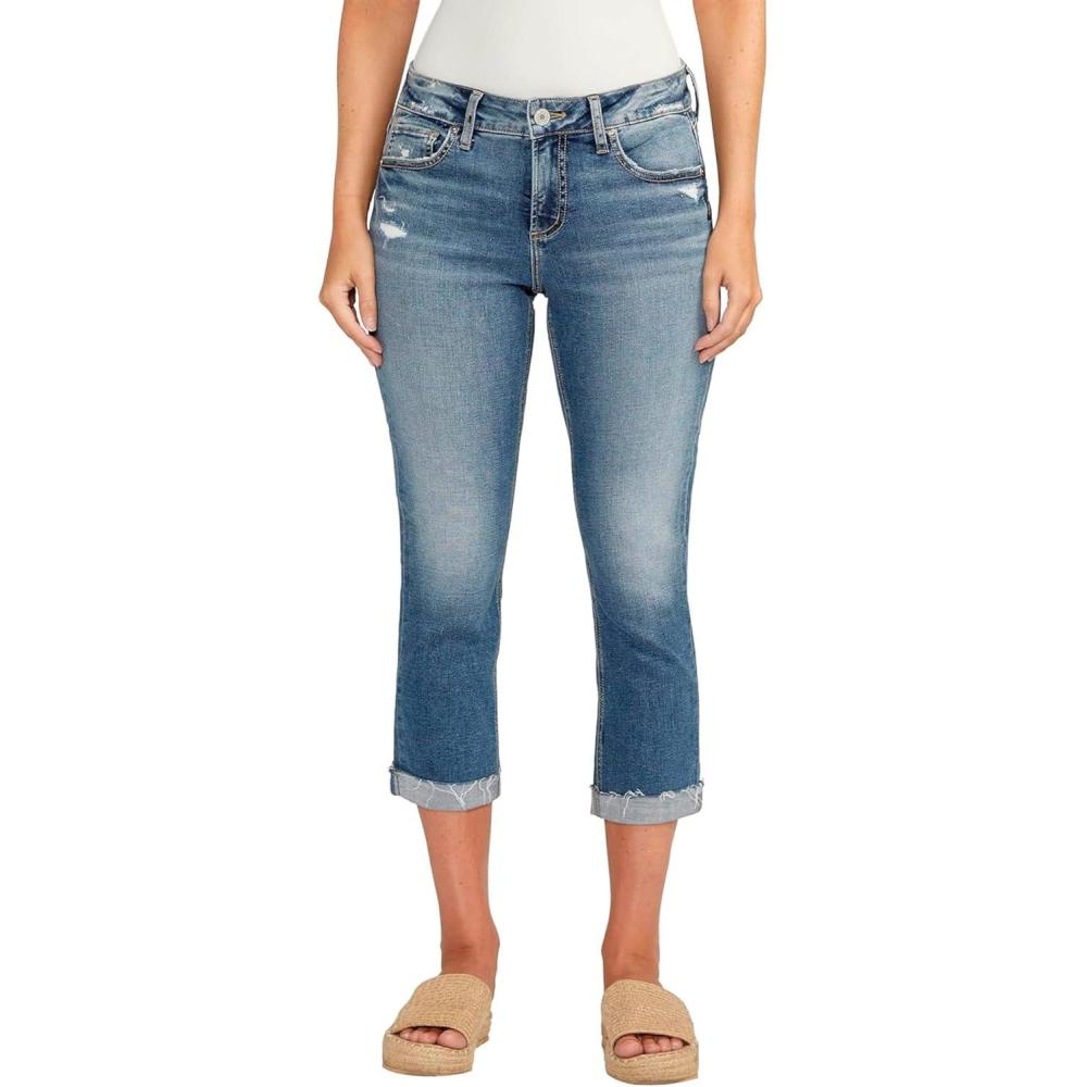 image:imageSilver Jeans Co Womens Elyse Mid Rise Comfort Fit Capri JeansMed Wash Cvs216