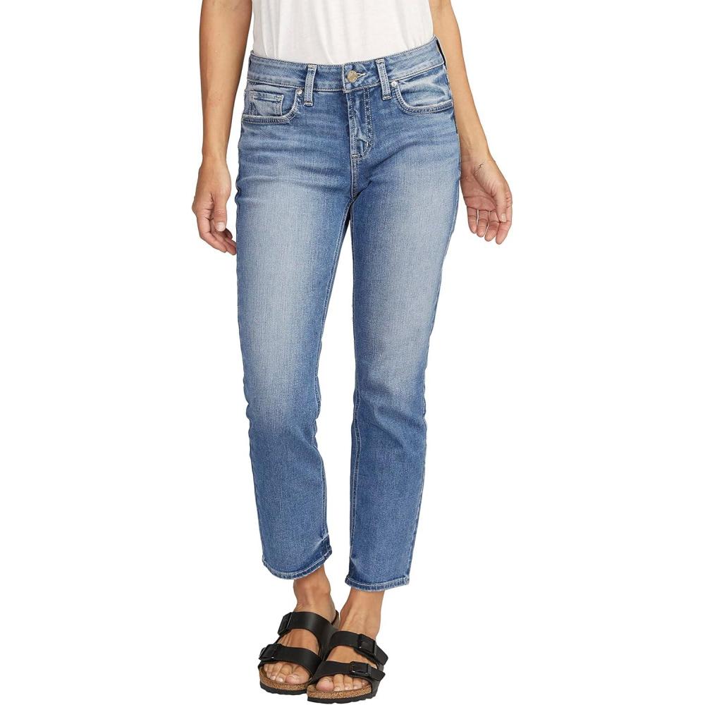 image:imageSilver Jeans Co Womens Elyse Mid Rise Comfort Fit Straight Crop JeansMed Wash Epx389