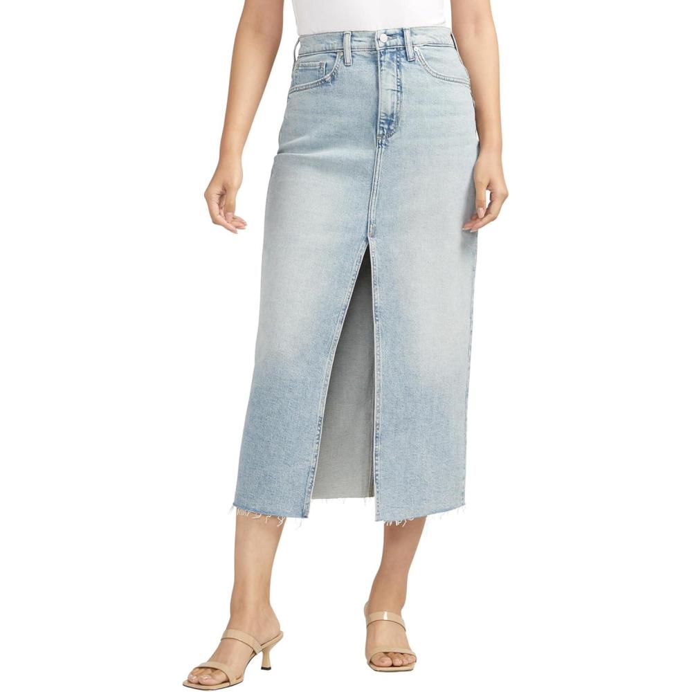 image:imageSilver Jeans Co Womens FrontSlit Jean Skirt Indigo