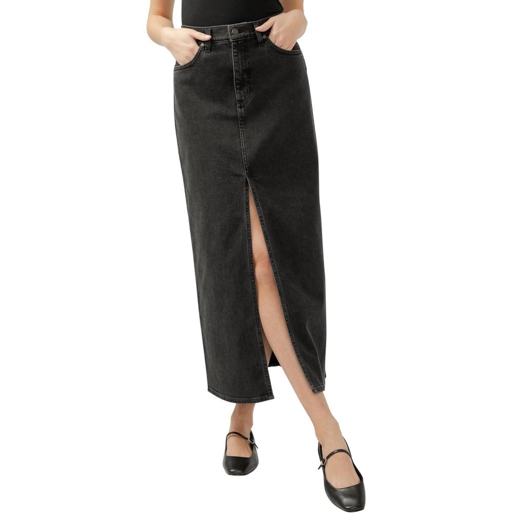 image:imageSilver Jeans Co Womens FrontSlit Jean SkirtBlack
