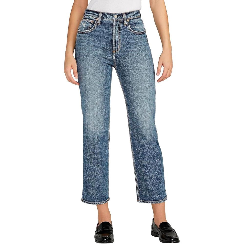 image:imageSilver Jeans Co Womens Highly Desirable High Rise Straight Leg Jeans  LegacyMed Wash Rcs302