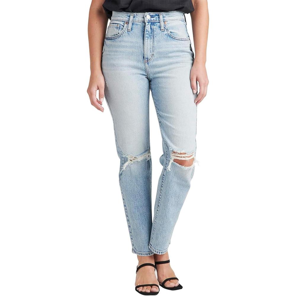 image:imageSilver Jeans Co Womens Highly Desirable High Rise Straight Leg JeansMed Wash Rcs286