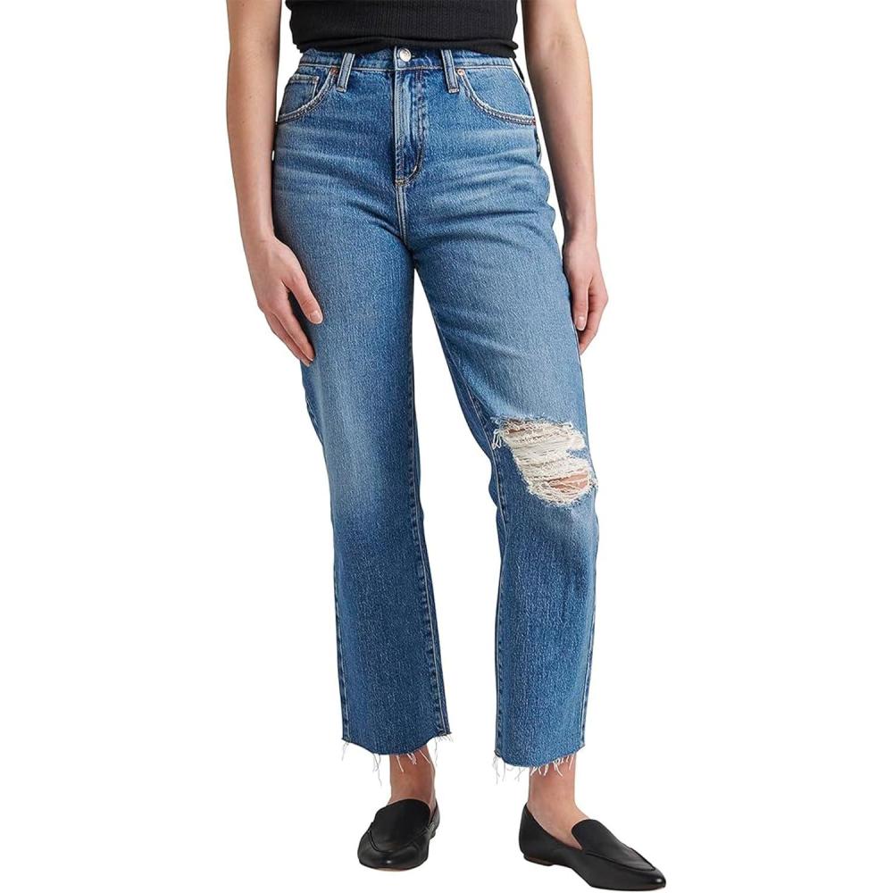 image:imageSilver Jeans Co Womens Highly Desirable High Rise Straight Leg JeansMed Wash Rcs354