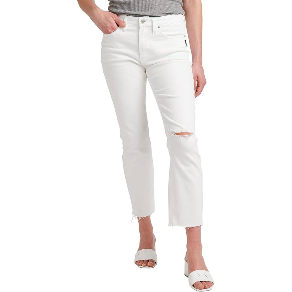 image:imageSilver Jeans Co Womens Most Wanted Mid Rise Straight Crop JeansOff White Stf012