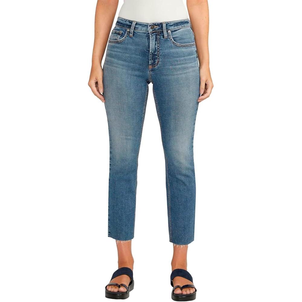 image:imageSilver Jeans Co Womens Most Wanted Mid Rise Straight Leg Crop JeansMed Wash Ccg399