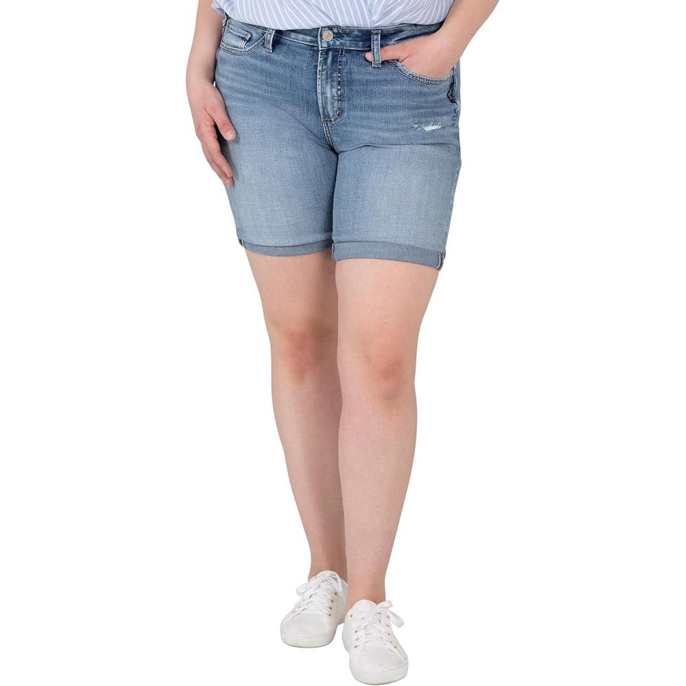 image:imageSilver Jeans Co Womens Plus Size Avery High Rise Curvy Fit Bermuda ShortCuffed Eco Wash
