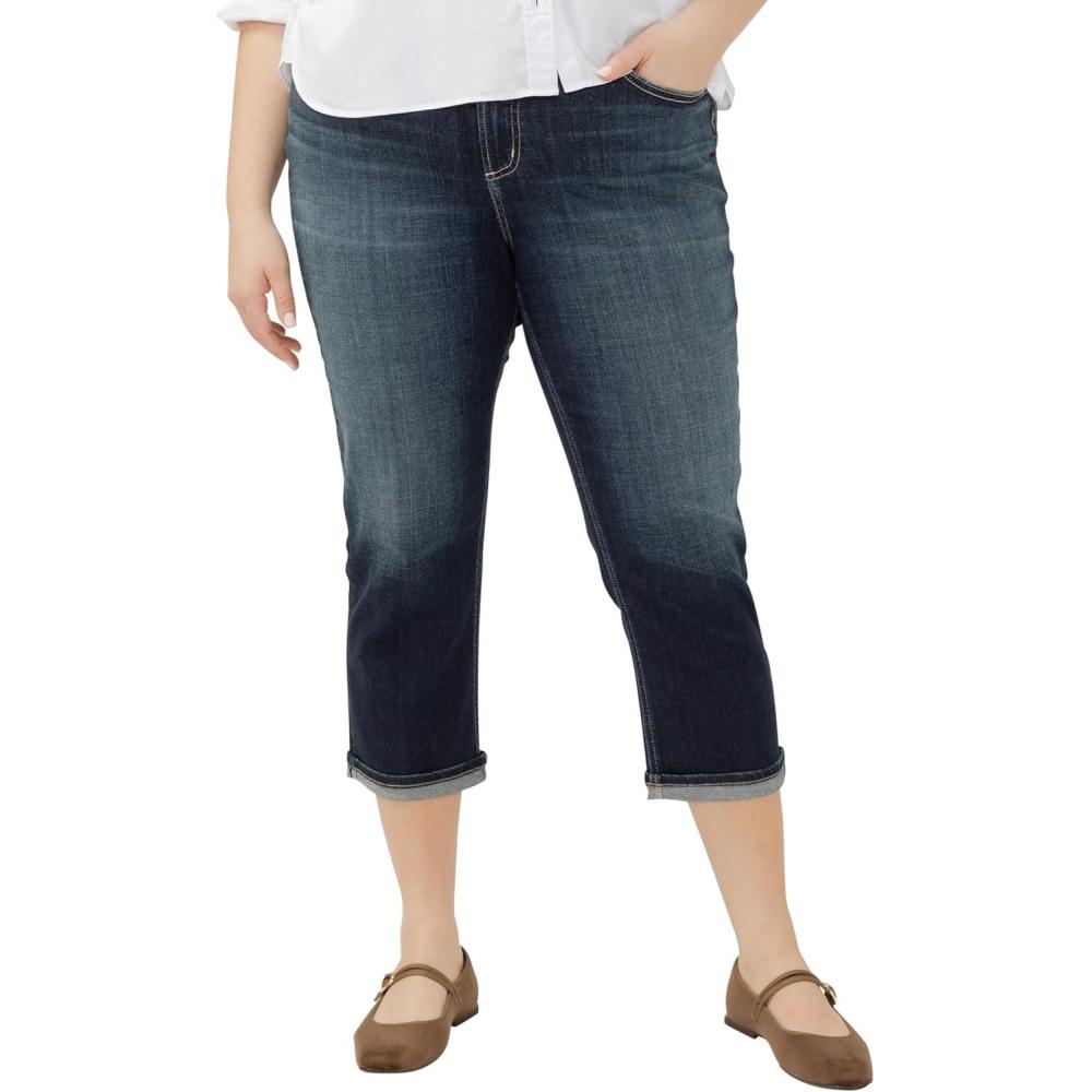 image:imageSilver Jeans Co Womens Plus Size Avery High Rise Curvy Fit Capri JeansLuxe Stretch Dark Indigo