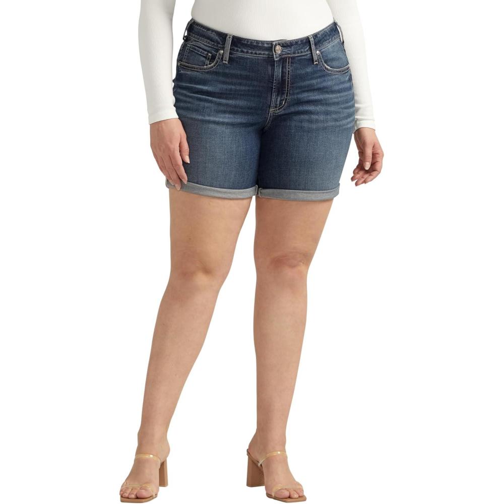 image:imageSilver Jeans Co Womens Plus Size Boyfriend Mid Rise ShortMed Wash Cvs376