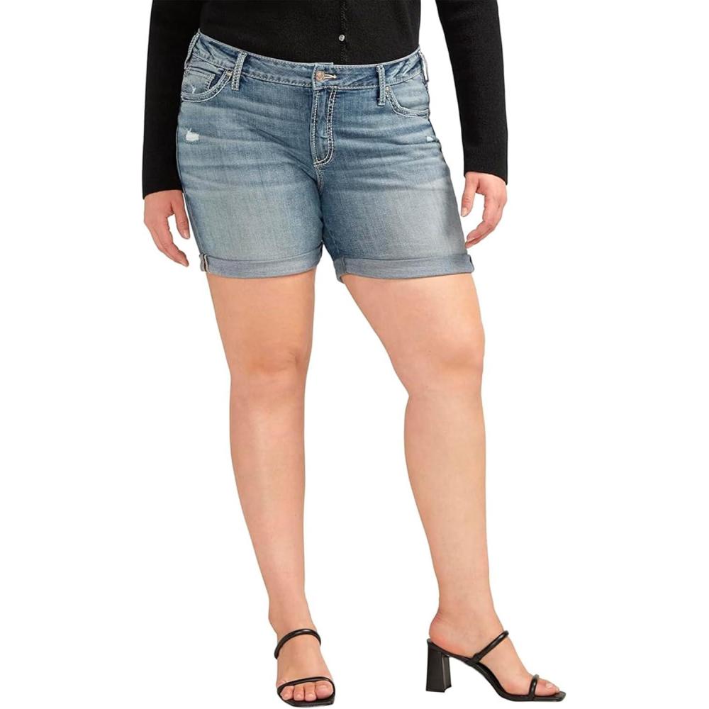 image:imageSilver Jeans Co Womens Plus Size Boyfriend Mid Rise ShortMed Wash Cvs384