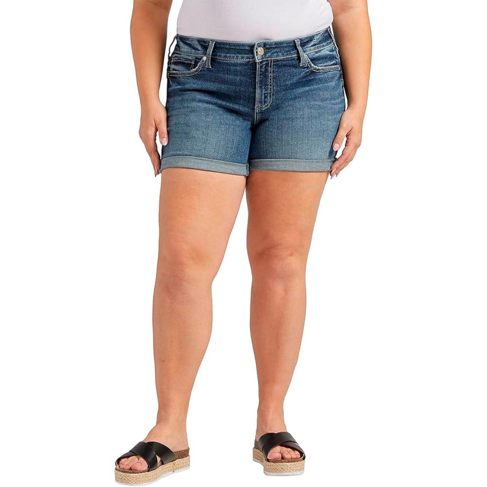 image:imageSilver Jeans Co Womens Plus Size Britt Low Rise Curvy Fit ShortMed Wash Eae394