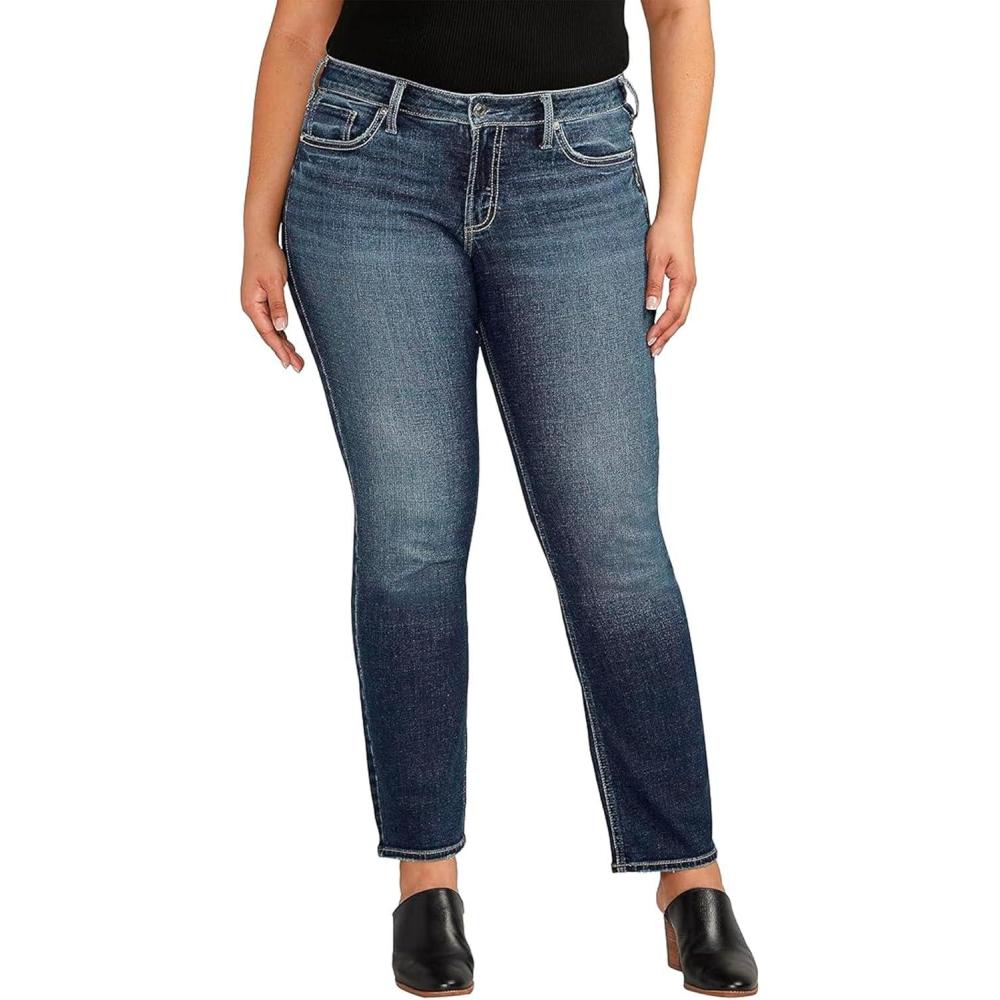 image:imageSilver Jeans Co Womens Plus Size Britt Low Rise Curvy Fit Straight Leg JeansDark Wash Ecf498