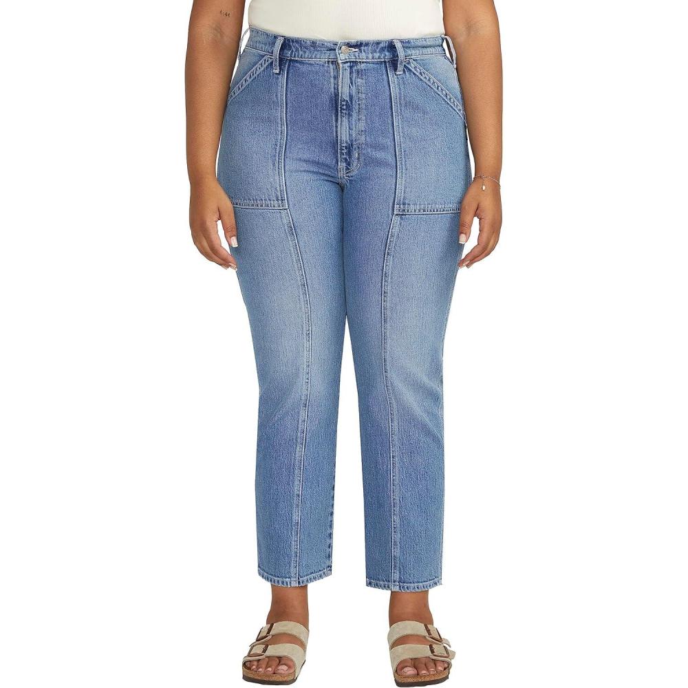 image:imageSilver Jeans Co Womens Plus Size Carpenter High Rise Straight Leg PantMed Wash Rcs224