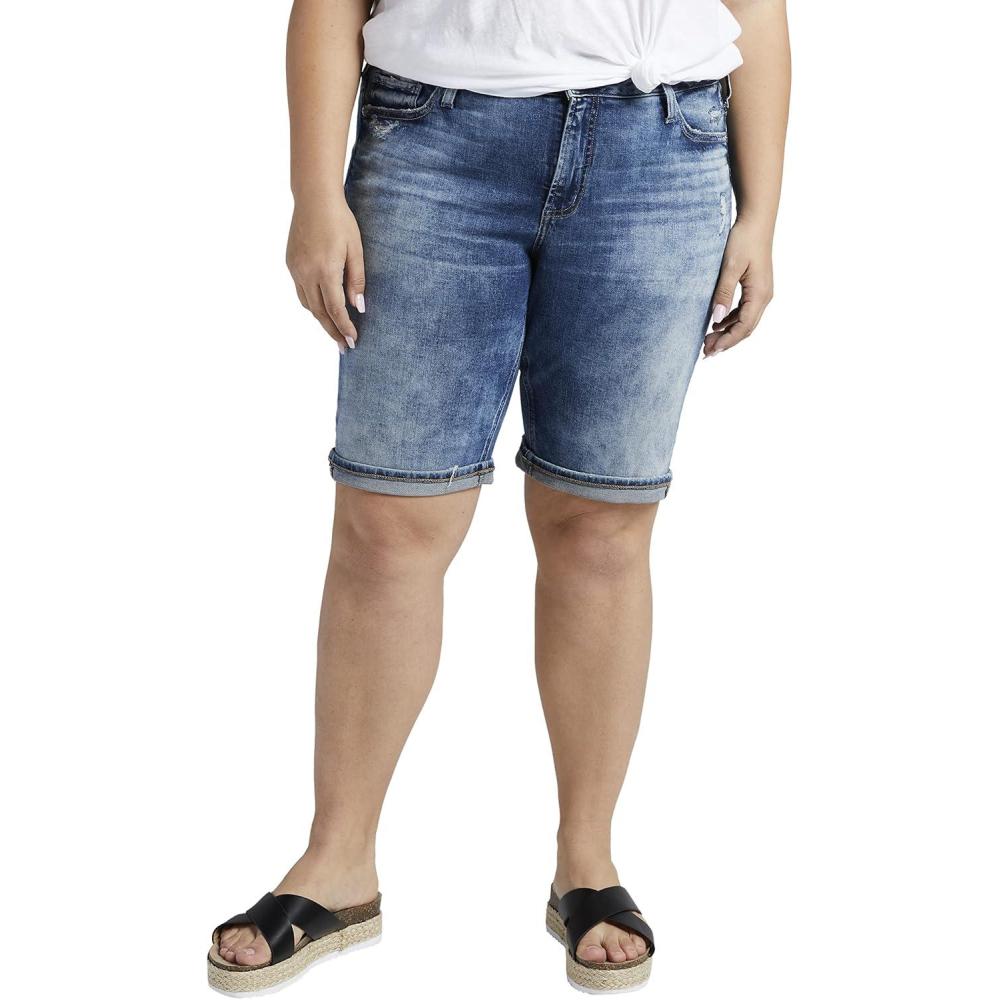 image:imageSilver Jeans Co Womens Plus Size Elyse Mid Rise Comfort Fit Bermuda ShortMed Wash Eaf237