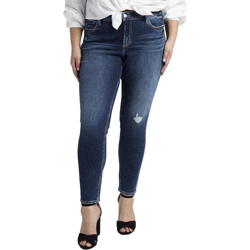 image:imageSilver Jeans Co Womens Plus Size Elyse Mid Rise Comfort Fit Skinny JeansMed Wash Epx372