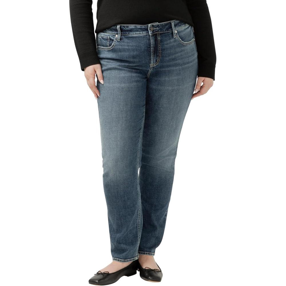 image:imageSilver Jeans Co Womens Plus Size Elyse Mid Rise Comfort Fit Straight Leg JeansDark Wash Ecf416