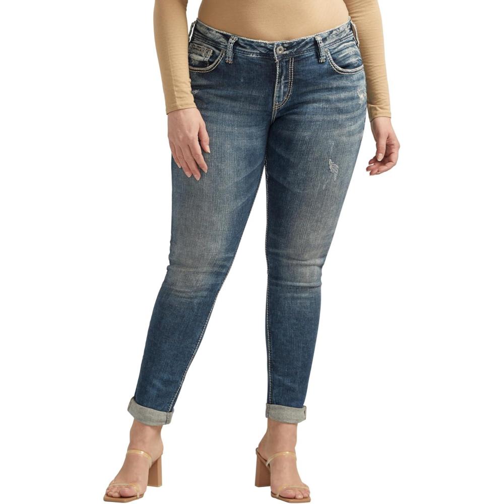 image:imageSilver Jeans Co Womens Plus Size Girlfriend Mid Rise Skinny JeansMedium Marble Wash