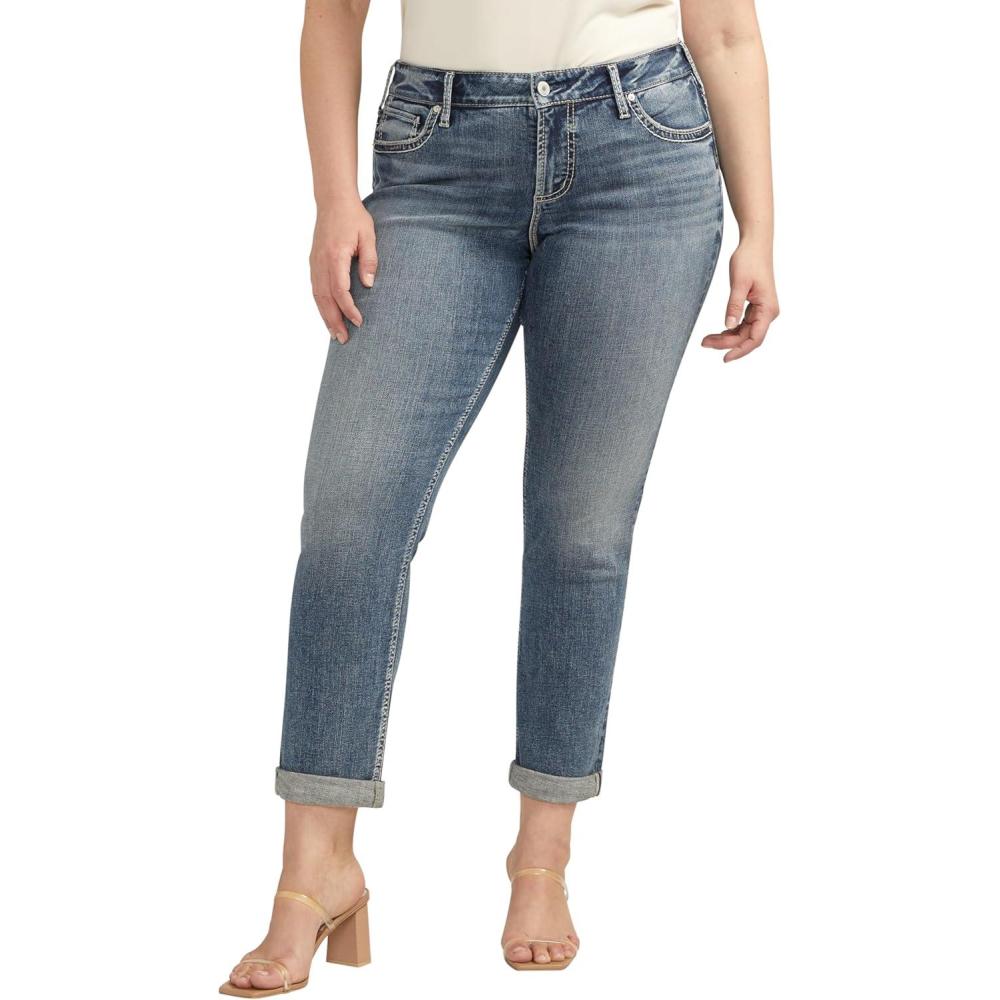 image:imageSilver Jeans Co Womens Plus Size Girlfriend Mid Rise Slim Leg JeansBlue
