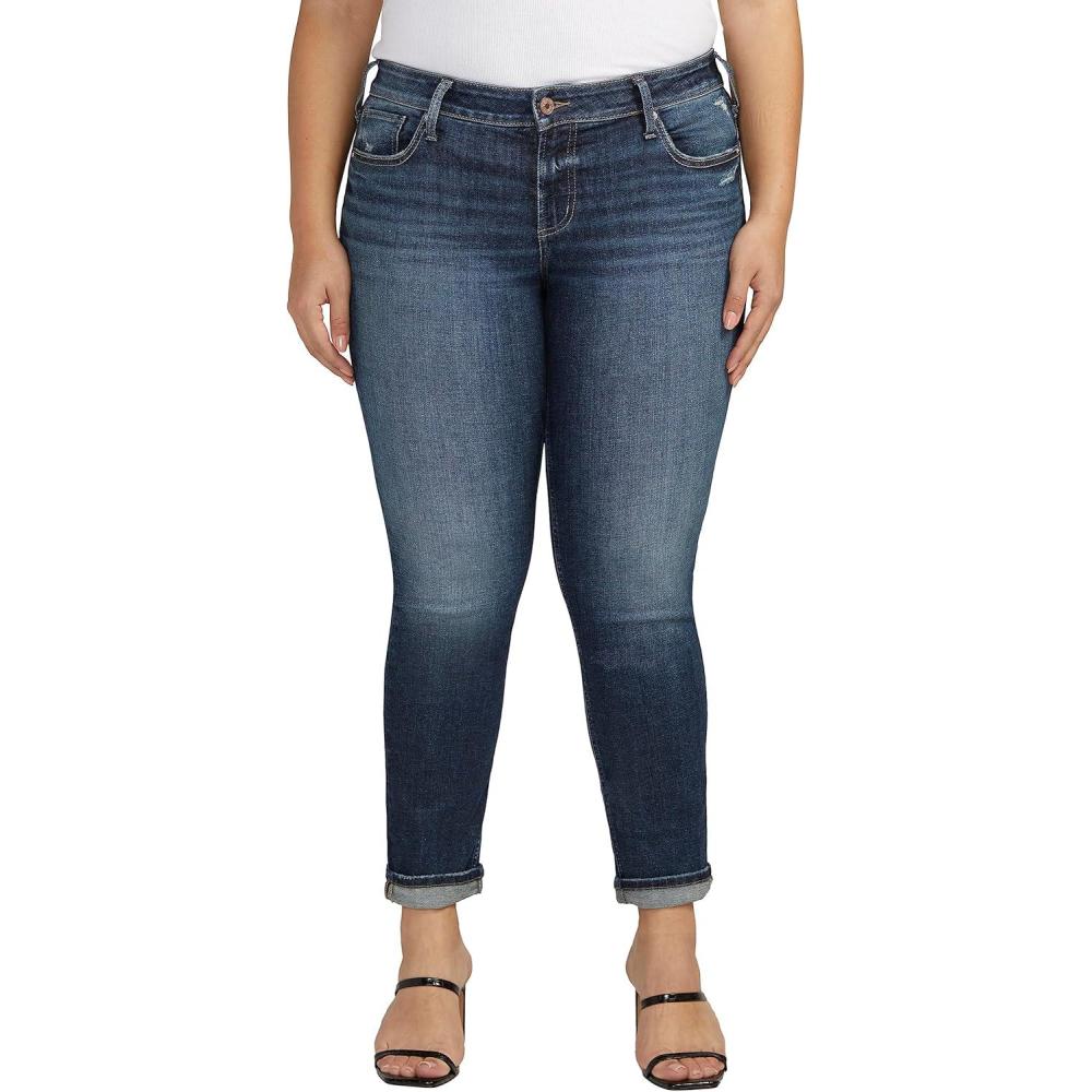 image:imageSilver Jeans Co Womens Plus Size Girlfriend Mid Rise Slim Leg JeansBlue
