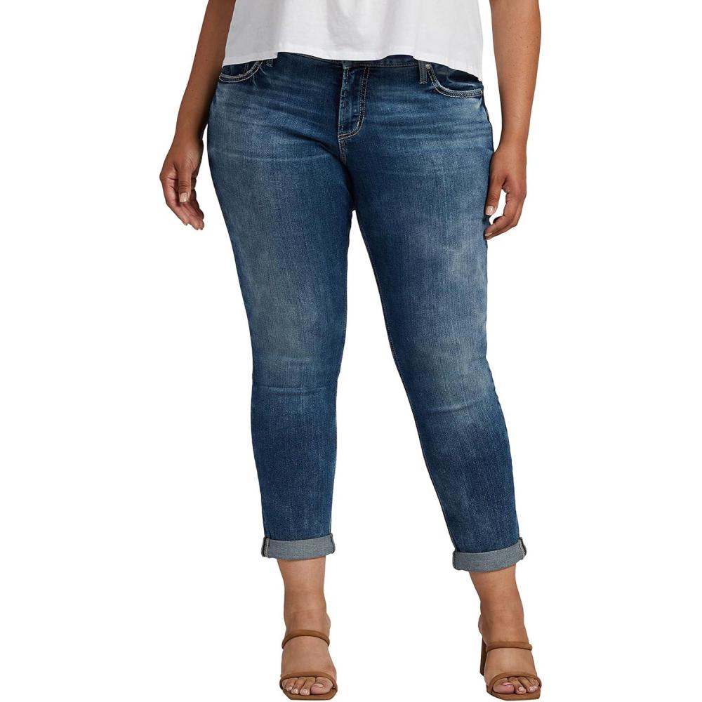 image:imageSilver Jeans Co Womens Plus Size Girlfriend Mid Rise Slim Leg JeansLegacyBlue