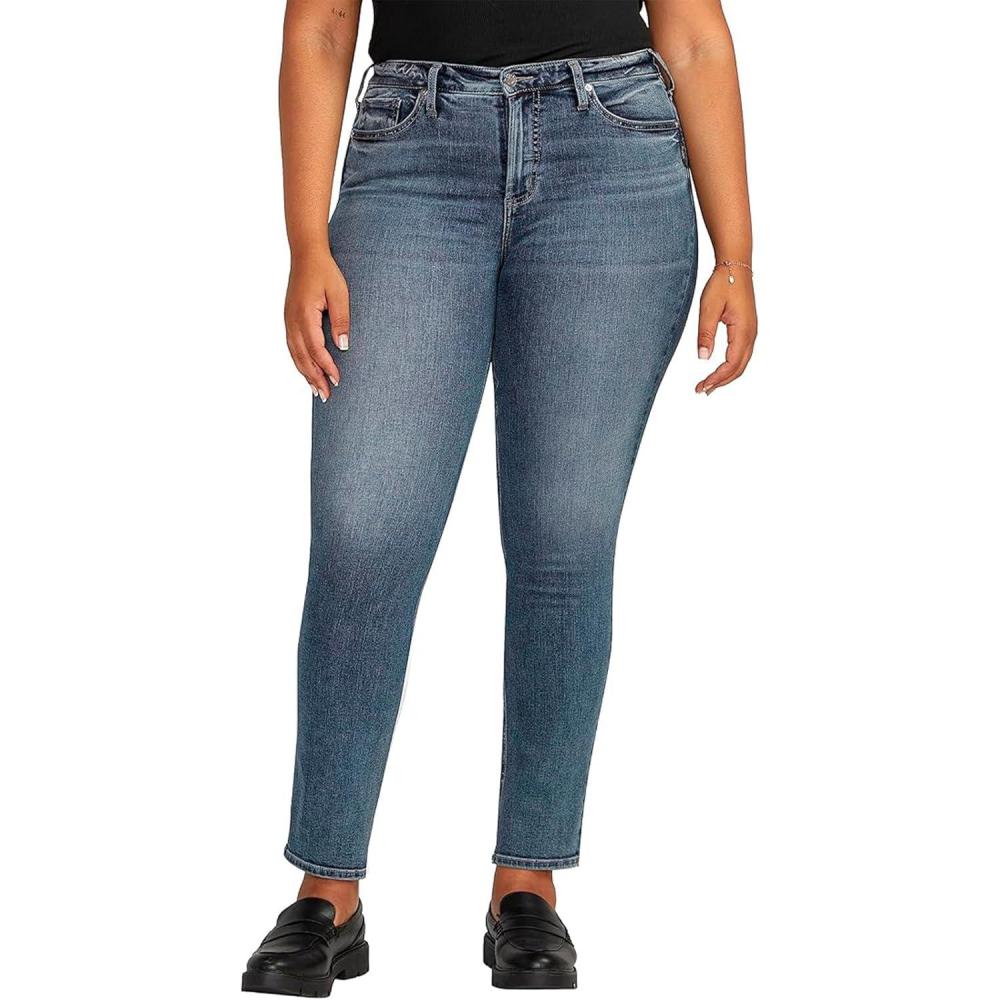 image:imageSilver Jeans Co Womens Plus Size Most Wanted Mid Rise Straight Leg JeansMed Wash Edb341