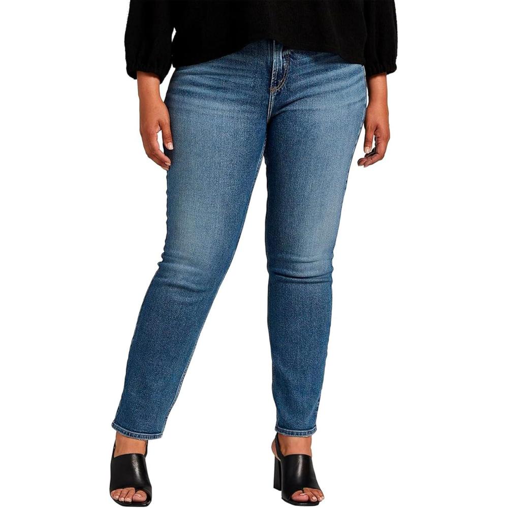 image:imageSilver Jeans Co Womens Plus Size Most Wanted Mid Rise Straight Leg JeansMed Wash Soc332