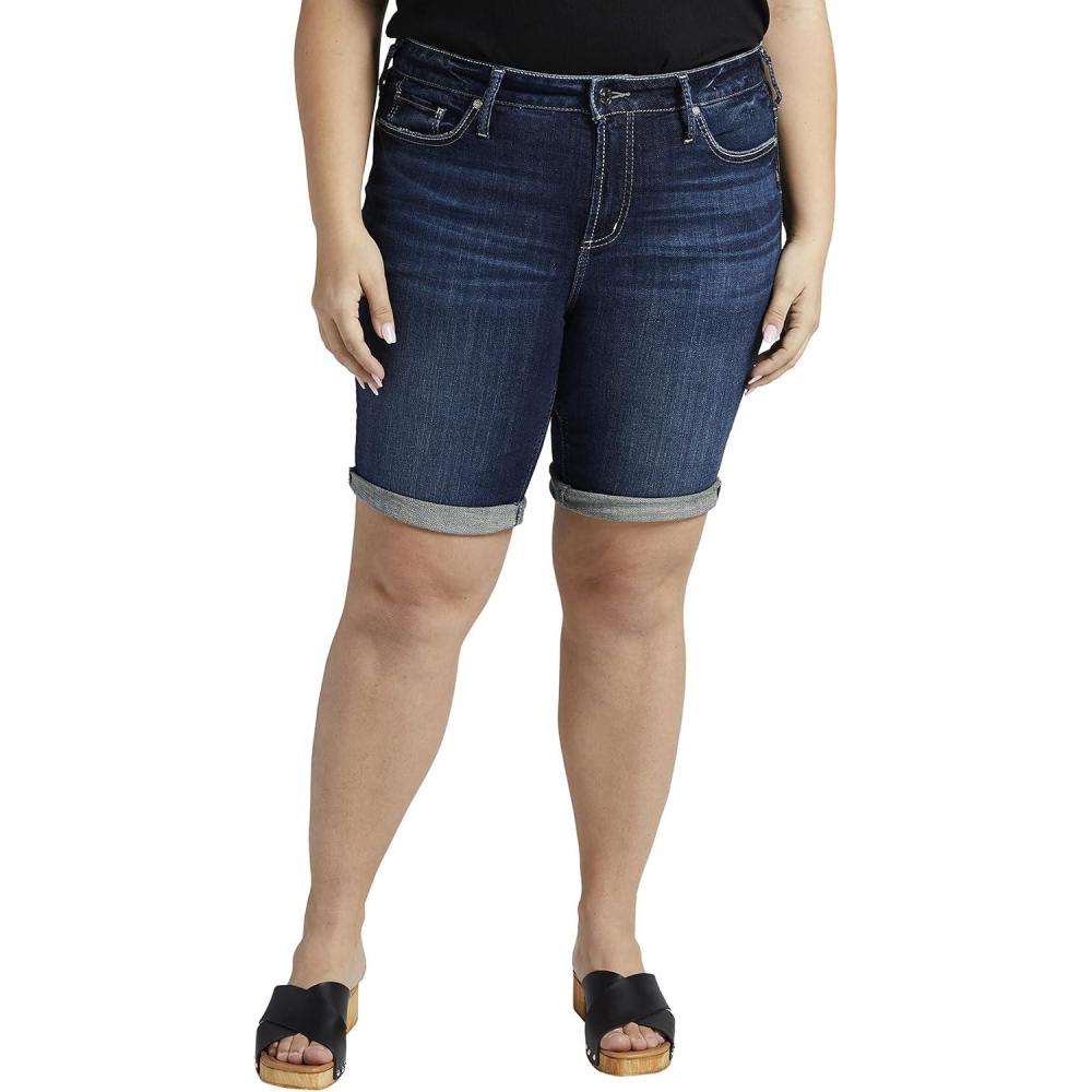 image:imageSilver Jeans Co Womens Plus Size Suki Mid Rise Curvy Fit Bermuda ShortMed Wash Scv399