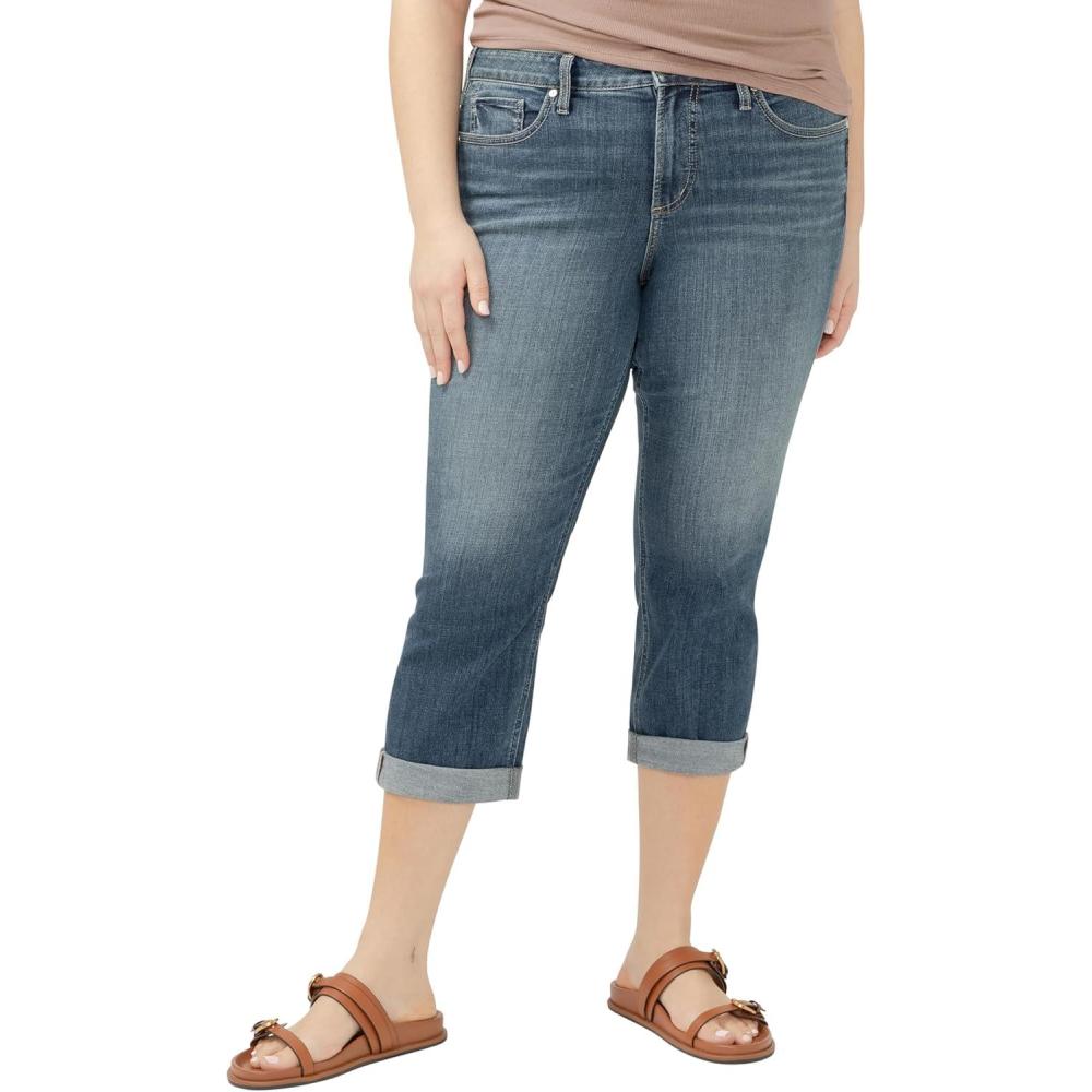 image:imageSilver Jeans Co Womens Plus Size Suki Mid Rise Curvy Fit Capri JeansLuxe Stretch Dark Indigo