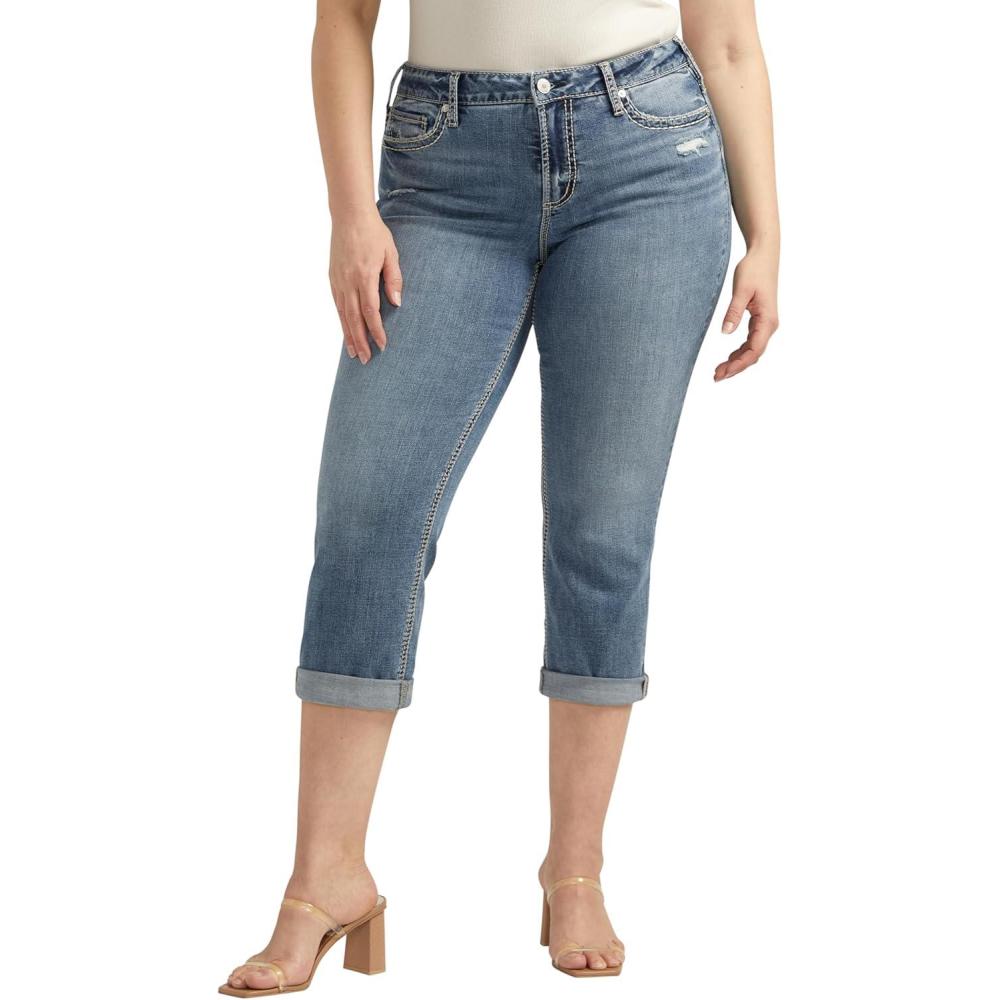 image:imageSilver Jeans Co Womens Plus Size Suki Mid Rise Curvy Fit Capri JeansMed Wash Cvs305
