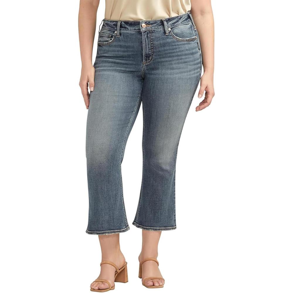 image:imageSilver Jeans Co Womens Plus Size Suki Mid Rise Curvy Fit Cropped Flare JeansDark Wash Cropped
