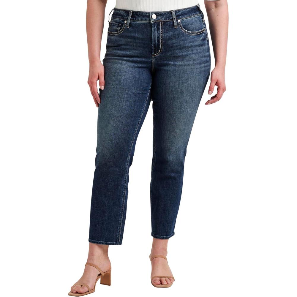image:imageSilver Jeans Co Womens Plus Size Suki Mid Rise Curvy Fit Straight Leg Jeans Med Wash CVS376