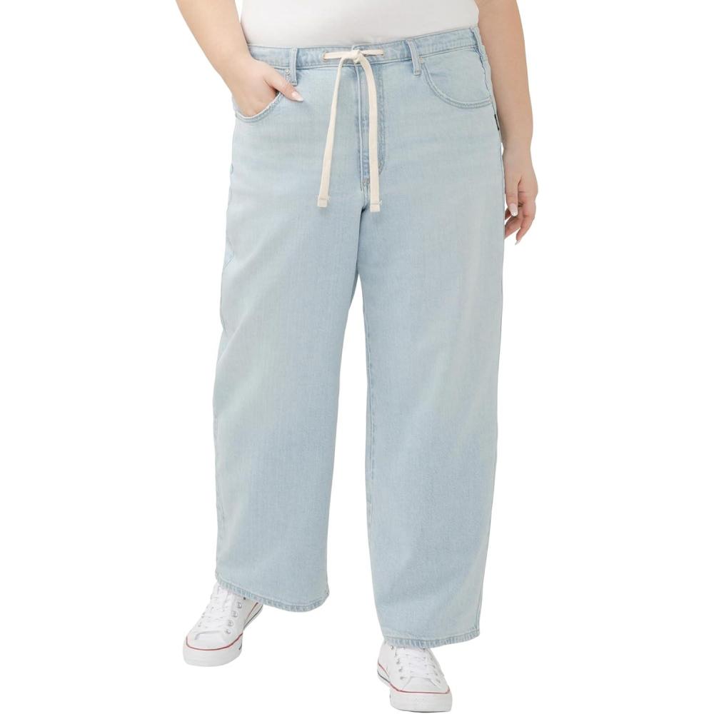 image:imageSilver Jeans Co Womens Standard and Plus Size Be Easy Straight Leg Drawstring Jeans Light WashLight Wash