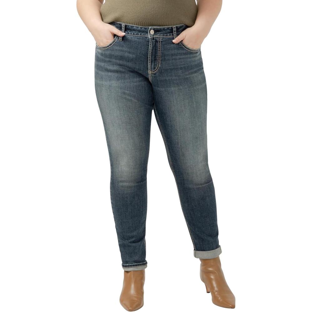 image:imageSilver Jeans Co Womens Standard and Plus Size Girlfriend Mid Rise Skinny JeansMed Wash Ecf332
